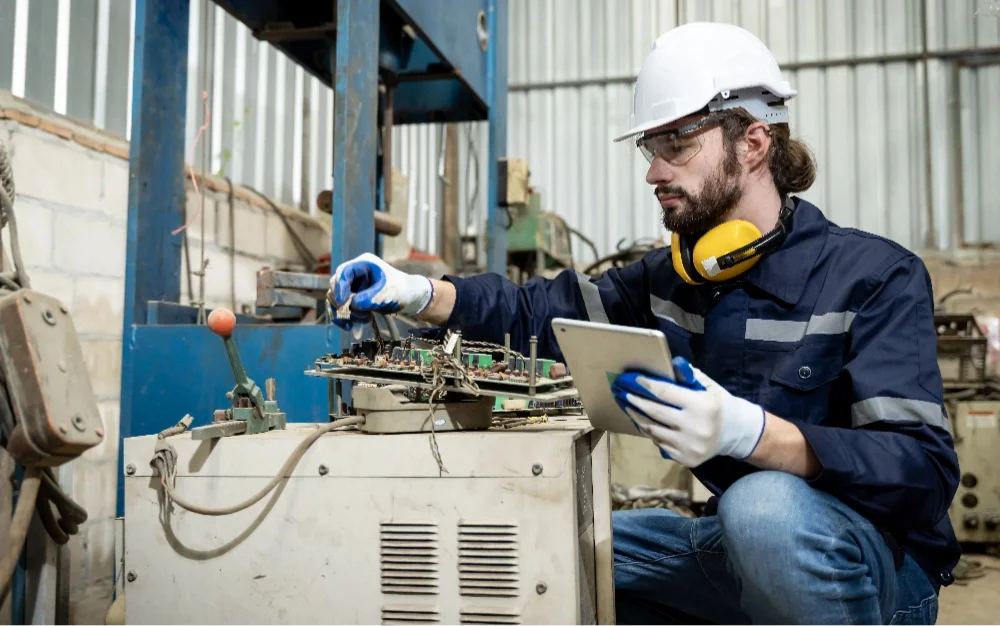 Field technician following self-guided digital work instructions