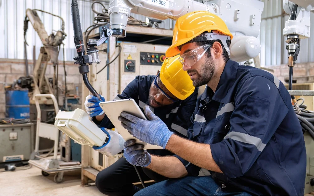 Field technician receiving real-time expert guidance through AR remote assistance during a repair