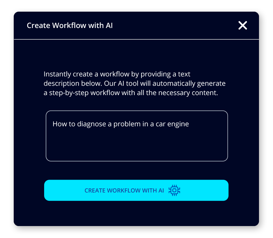 VSight Workflow editor intelligently generating a digital workflow with AI