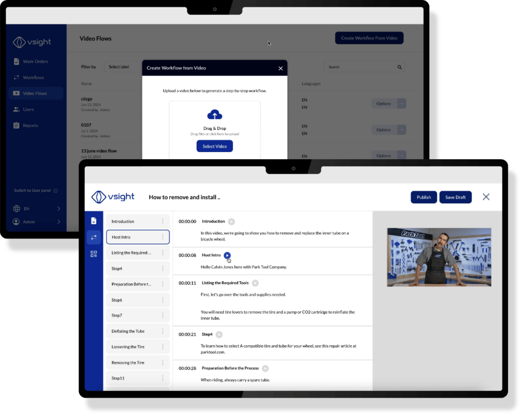 VSight VideoFlow converting a recorded video into step-by-step digital guides